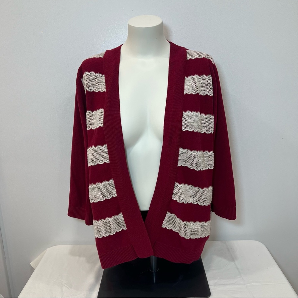 Christopher Banks Lace Striped Red and Cream Women's Sweater